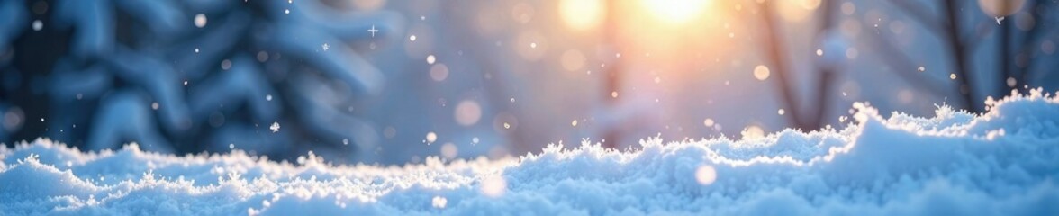 Snowflakes gently falling on a winter landscape, frosty, frozen landscape