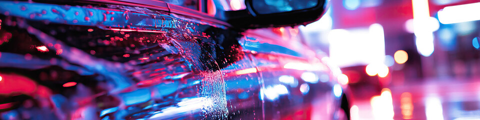 Car Wash with Neon City Background
