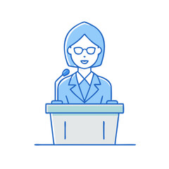 woman behind podium vector icon, women’s day vector illustration - simple illustration of woman behind podium perfect for logos, and holidays -themed designs.