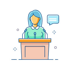 woman behind podium vector icon, women’s day vector illustration - simple illustration of woman behind podium perfect for logos, and holidays -themed designs.