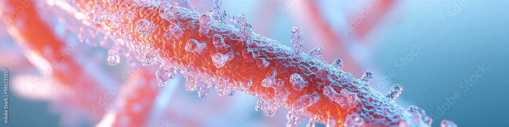 Poster digital rendering of a strand with crystalline protrusions