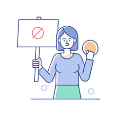 woman holding protest sign vector icon, women’s day vector illustration - simple illustration of woman holding protest sign perfect for logos, and holidays -themed designs.