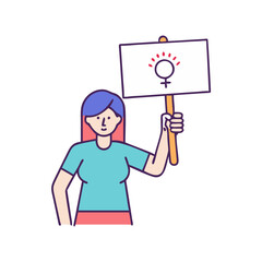 woman holding protest sign vector icon, women’s day vector illustration - simple illustration of woman holding protest sign perfect for logos, and holidays -themed designs.