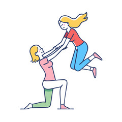 woman lifting another woman up vector icon, women’s day vector illustration - simple illustration of woman lifting another woman up perfect for logos, and holidays -themed designs.