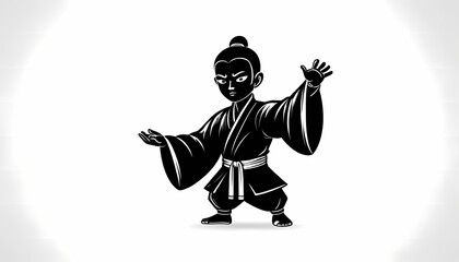 Black kung fu icon - cartoon style clipart on white background
