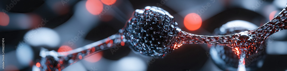 Poster three-dimensional render of molecular structure with nodes and strands