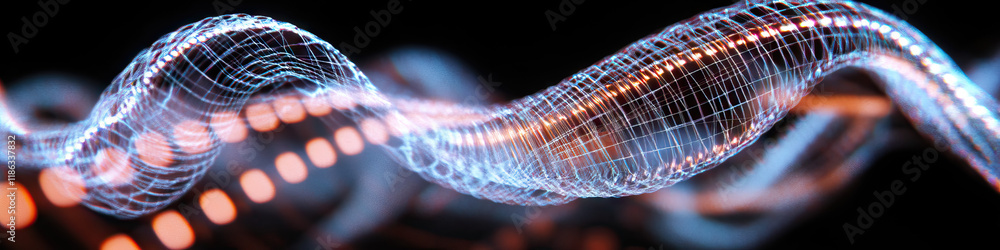 Aufkleber digital wireframe helix with orange bokeh