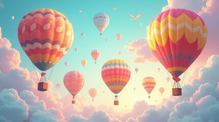 Fototapeta premium Vibrant Oversized Hot Air Balloons in a Dreamlike Sky