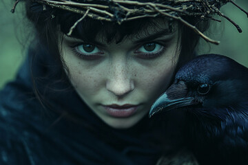 Classic Portrait of Mysterious scary Witch with Captivating glowing Eyes, Generative AI design