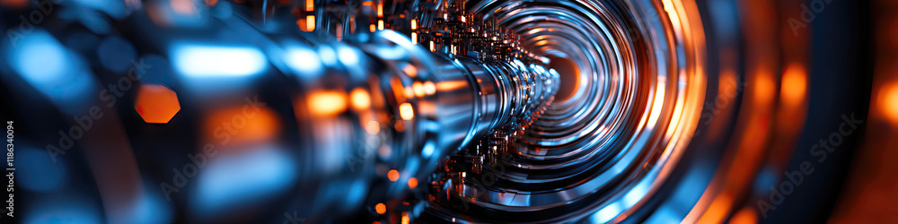 Poster abstract image of a metallic cylindrical structure with internal mechanisms