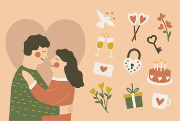Valentines day flat aesthetic illustrations