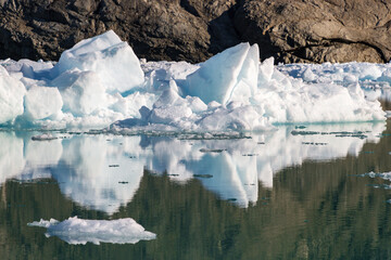 Icebergs and Qooqqup glaciar in Qooqqut fjord (South Greenland)