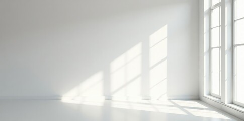 Fototapeta premium White studio wall with natural light pouring in, minimalist, illumination
