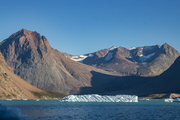Icebergs and Qooqqup glaciar in Qooqqut fjord (South Greenland)
