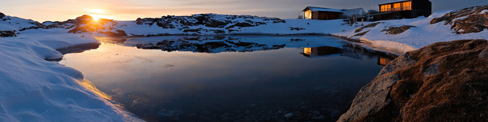 Fototapeta premium Arctic Building Reflection at Sunset