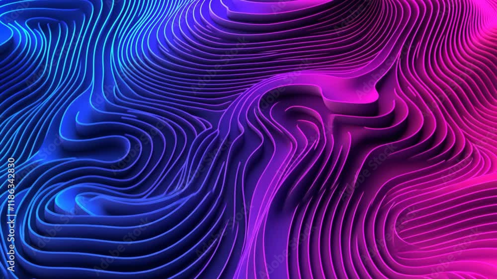 Poster colorful abstract pattern with flowing lines in purple and blue shades creating a visually striking 