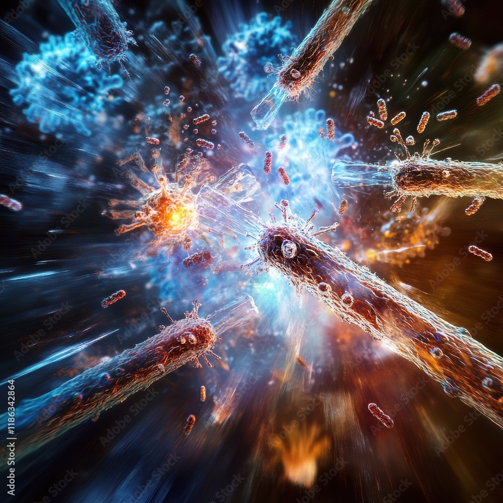 Fototapete antibodies engaging a virus in a dynamic and intricate immune system response. generative ai