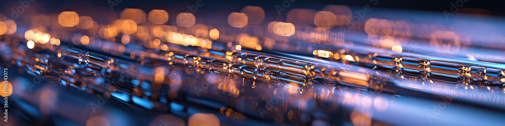 Poster parallel transparent tubes with internal reflections and bokeh lighting