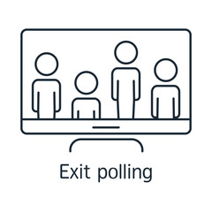 Exit poll results on  screen. Pre election rating, poll. Candidate popularity. Vector linear icon illustration isolated on white background.