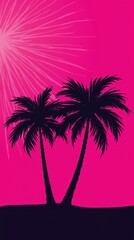Tropical Silhouette on a Radiant Pink Background