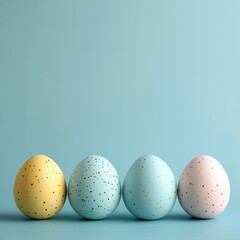 Simple and Minimalist Easter Eggs Arrangement on Light Blue Background Celebrating Chinese New Year and Easter in a Clean Frame with Subtle Colors and Borders