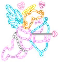 Neon glow cupid cartoon icon illustration