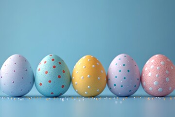 Colorful Polka Dot Easter Eggs on a Soft Blue Background - Simple and Minimalist Design for Festive Celebrations and Chinese New Year Inspiration