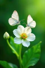 Delicate white butterflies on green shallot flower, floral, nature, garden