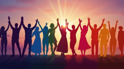 Rainbow Gradient Silhouettes of Dancing People