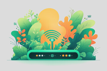 Fototapeta premium Green wi-fi signal icon representing wireless connectivity with bright green color for technology and communication in modern digital world with abstract background and design elements