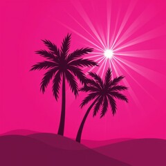 Obraz premium Tropical Silhouette on a Radiant Pink Background