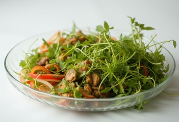 Radish and green leaf salad served in a white bowl