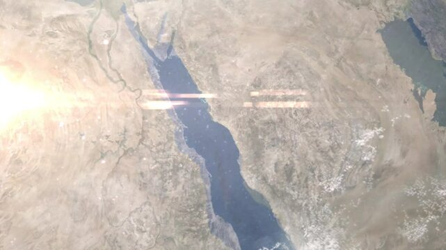 Zooming in on Yanbu' al Bahr, Saudi Arabia frome space - Perfect for Travel Intros and Backgrounds. Realistic 3D Animation.