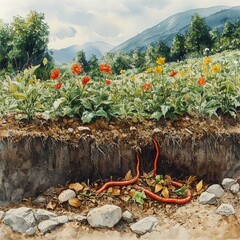 Here's a 10-word description of the image: Mountain wildflowers, soil
