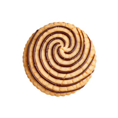 Swirl Cookie: A delectable round cookie featuring a mesmerizing spiral of rich chocolate icing atop a golden-brown base.  A tempting treat, perfect for satisfying sweet cravings.