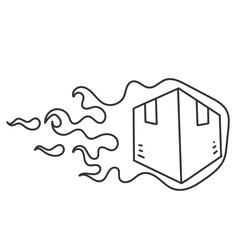 hand drawn doodle delivery package flies and burns with fire