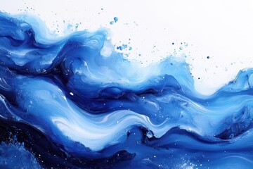 dynamic watercolor splash abstract in ocean blues with organic textures and flowing liquid movement on textured white paper