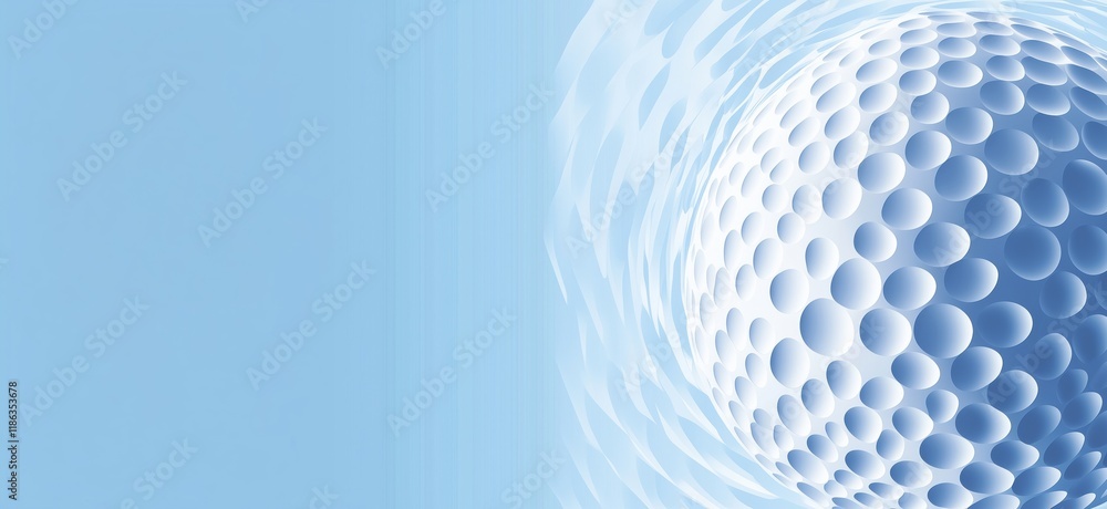 Poster abstract blue background featuring spherical pattern of dimples resembling golf ball, creating a sen