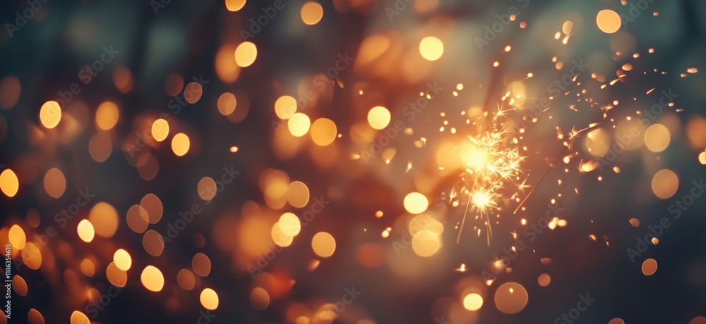 Poster sparkling bokeh lights creating magical atmosphere with warm golden hues and shimmering effects, cop