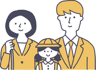 共働きの夫婦と小学生の子供単色