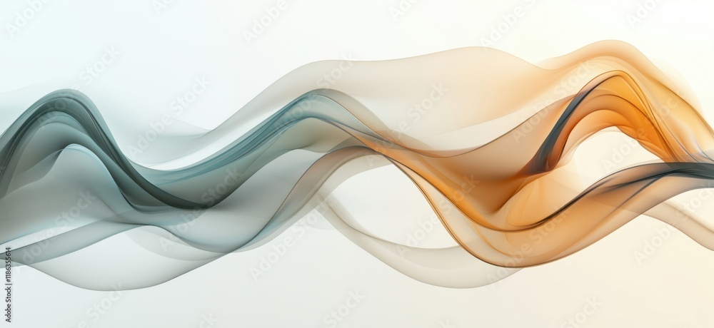 Poster abstract flowing waves in soft blue and orange hues, creating a serene and dynamic visual effect, co