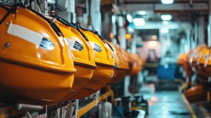 Fototapeta premium Lifeboats in a Hallway on a Ship