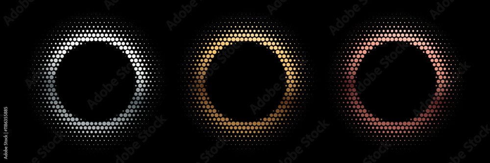 Poster color dotted round patterns. gold, silver, bronze frames with halftone effect. first, second and thi