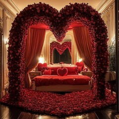 Romantic Heart-Shaped Hotel Room Decoration