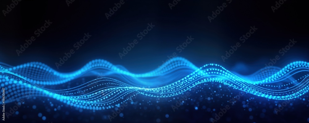 Poster abstract blue light waves on dark background. stylish tech design. futuristic glow. vibrant colors. 