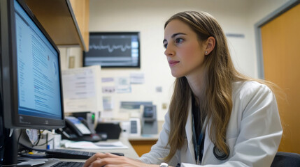 Professional using AI-enabled device to enhance medical practice during daytime clinic hours