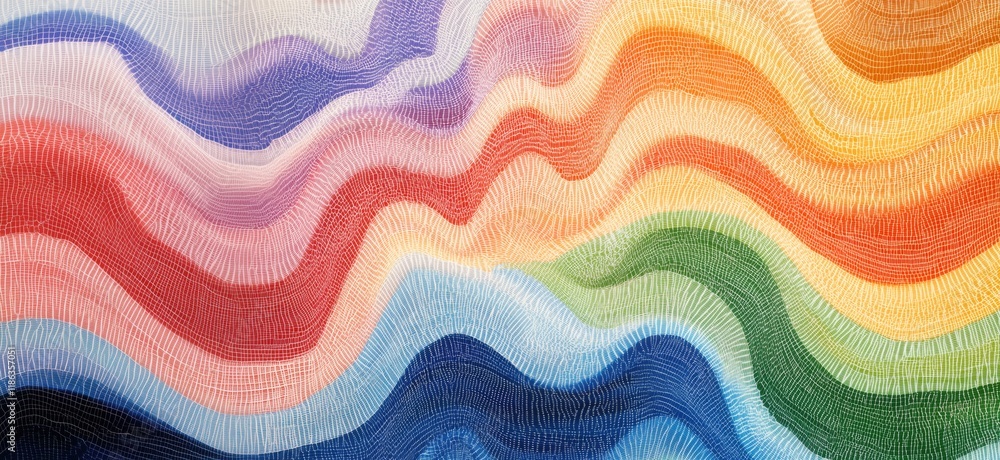Poster Colorful abstract wave patterns with vibrant hues and flowing lines creating a dynamic visual experience, copy space for text