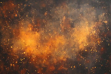 Flickering amber particles floating against a muted brown and charcoal abstract backdrop