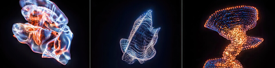 Three Abstract Luminous Mesh Forms