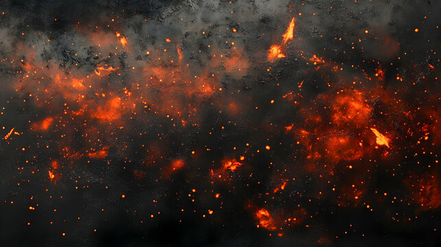 Fiery red-orange sparks scattering across a deep charcoal background with subtle glowing embers